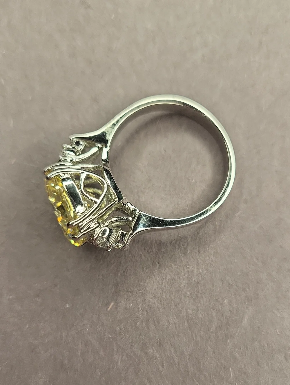 Yellow Round-Cut Halo Ring with Side Stones